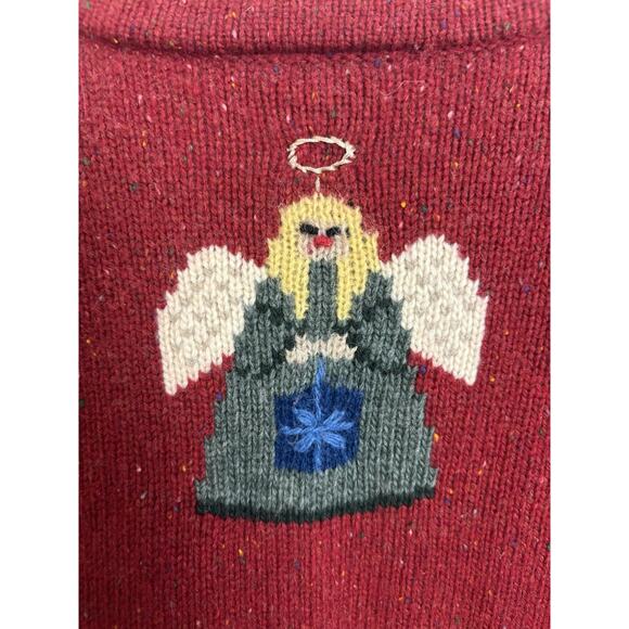 Vtg 80’s Talbots 100% Lambs Wool Christmas Angel Holly Sweater Cardigan Medium - Picture 10 of 10